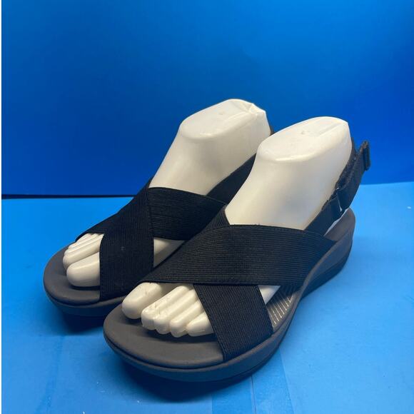 Clarks Black Aria Kaydin Sandals Cloudsteppers Stappy Comfort Women's size 7 - Picture 1 of 9